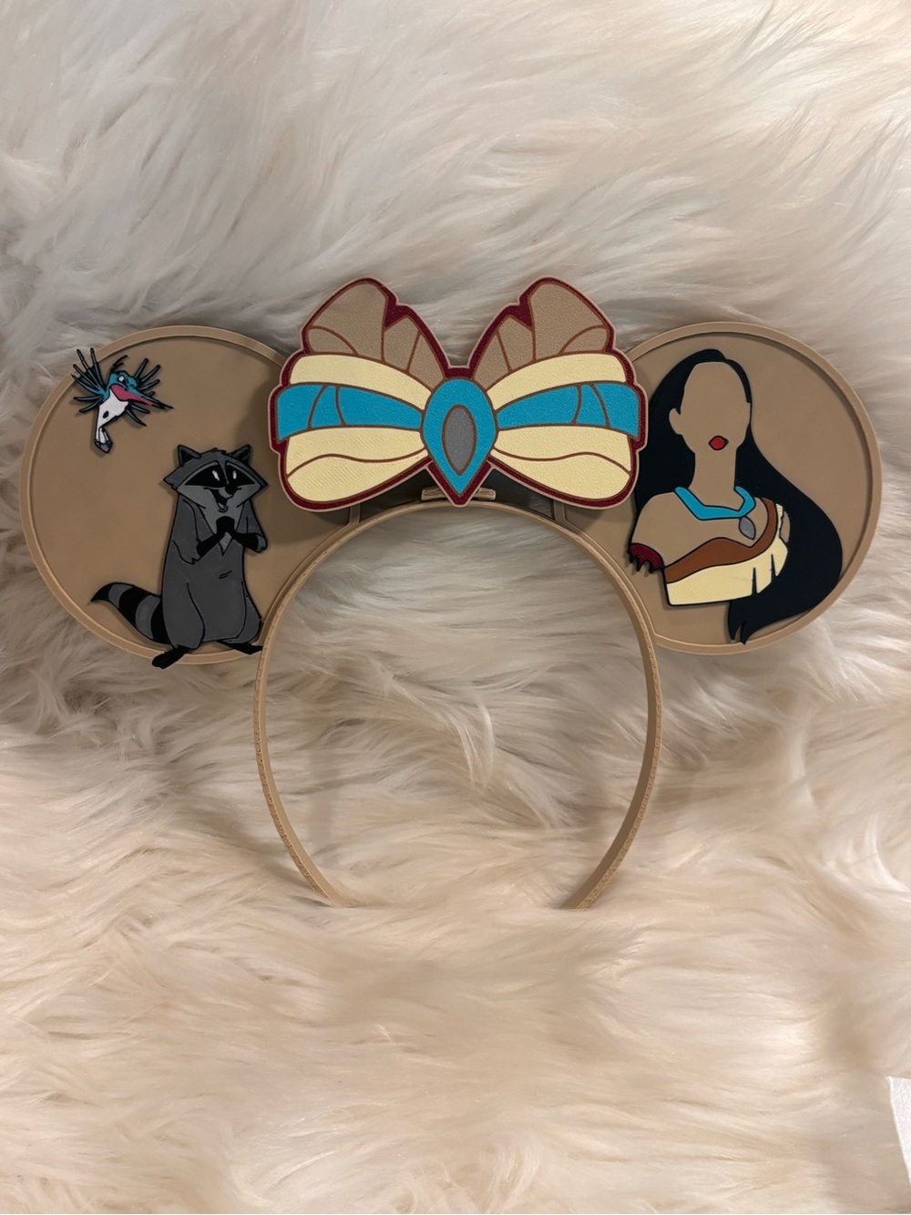 Native Woman and Animals 3-D Ear Headband with Bow - Handcrafted